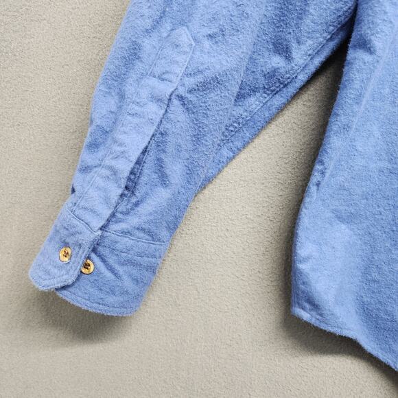Lands End Chamois Flannel Shirt Mens XL Blue 100% Cotton Pocket Made in USA - Picture 13 of 14
